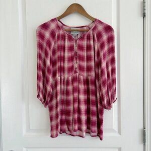 Anthropologie Maeve Tunic Top Calavon Plaid Gauzy